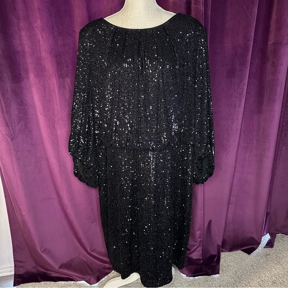 Black Sequin Long Sleeve Dress, 24W - Picture 1 of 12